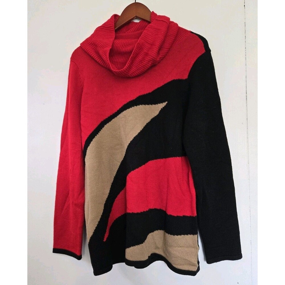 Colette Mordo Sweater Womens L Artsy Eclectic Wool Blend‎ Holiday Cowl Neck